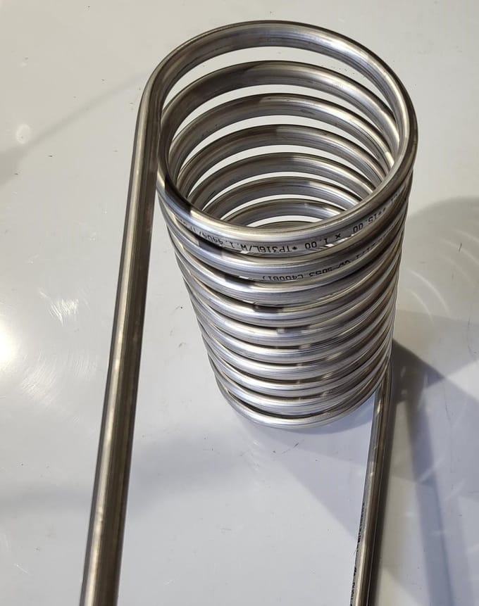 zwembadverwarming rvs wisselaar warmtewisselaar breed 175 mm 6 meter 15 mm houtgestooktezwembadverwarming