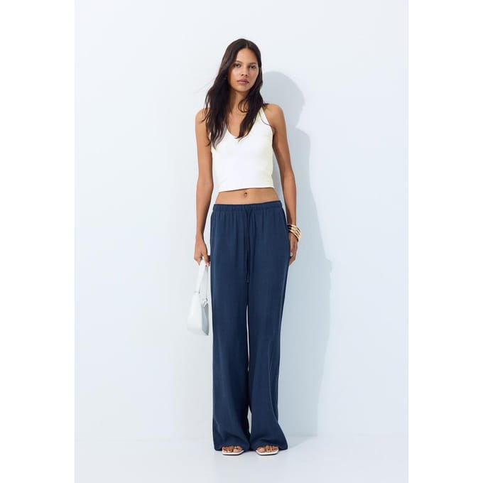 Stradivarius Rechte broek met linnen-effect  Donkermarine XS