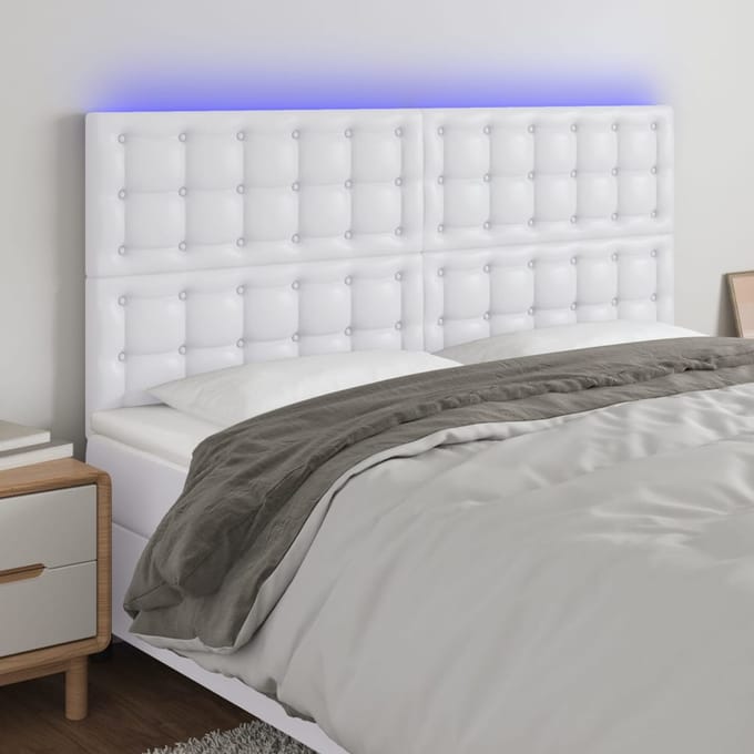 vidaXL - Hoofdbord - LED - 180x5x118/128 - cm - kunstleer - wit