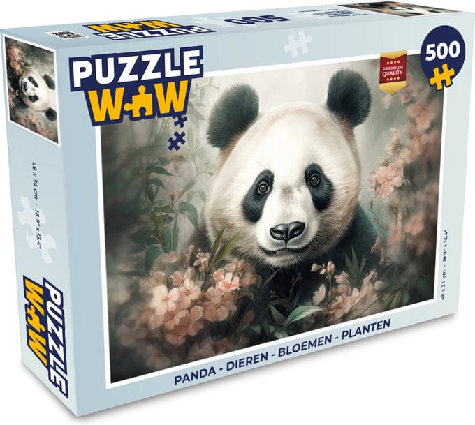 Puzzel Panda - Dieren - Bloemen - Planten - Legpuzzel - Puzzel 500 stukjes