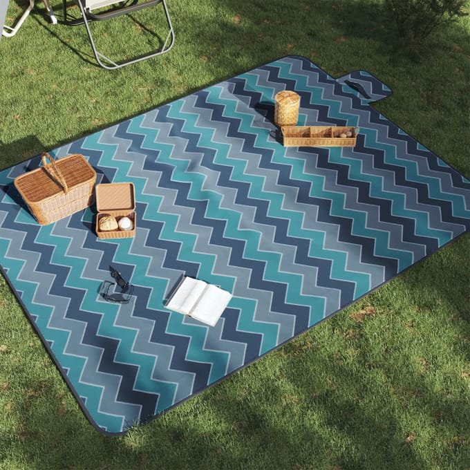 vidaXL - Picknickkleed - opvouwbaar - golven - 200x150 - cm - fluweel - blauw