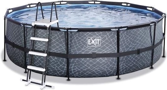 EXIT Stone Frame Zwembad ø450 - Opzetzwembad - met Zandfilterpomp - Rond - Grijs