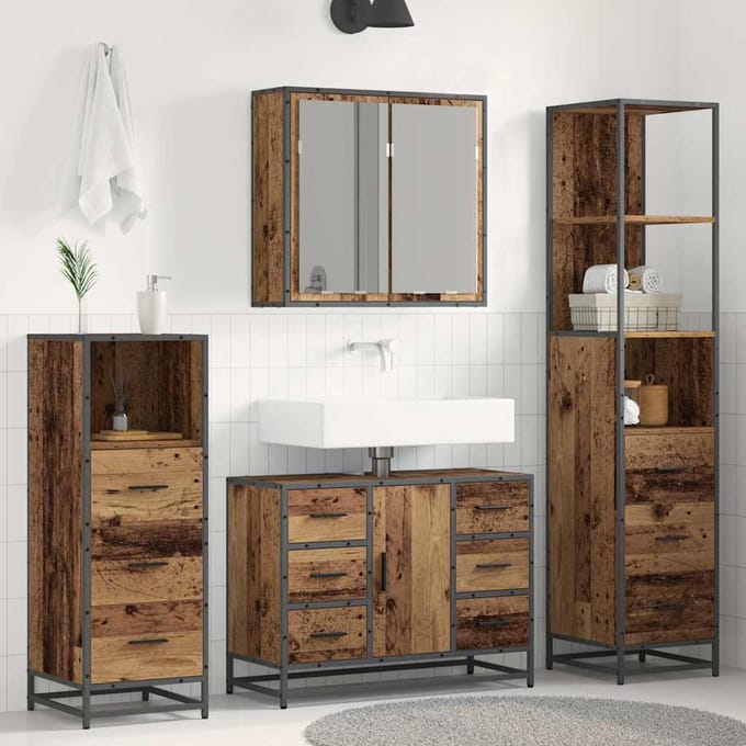 vidaXL - Badkamermeubel - Set - 4 - st - Oud - Hout - Bewerkt - hout