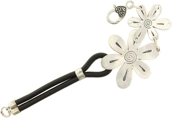 Behave - Armband - Zilverkleur bloemdesign met zwart koord - 19 cm