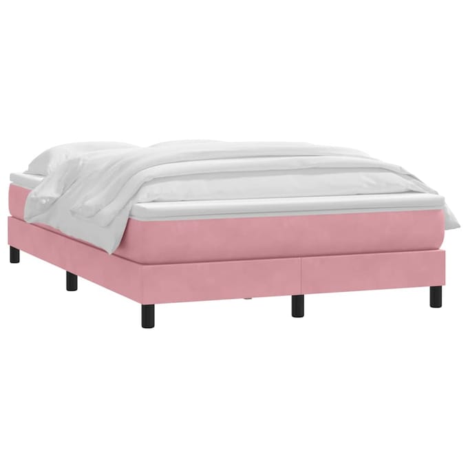 vidaXL - Boxspring - met - matras - fluweel - roze - 160x220 - cm