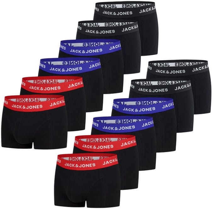 Jack & Jones Heren Boxershorts 12 Pack Basic Trunks Zwart S Ondergoed met Elastische Softband