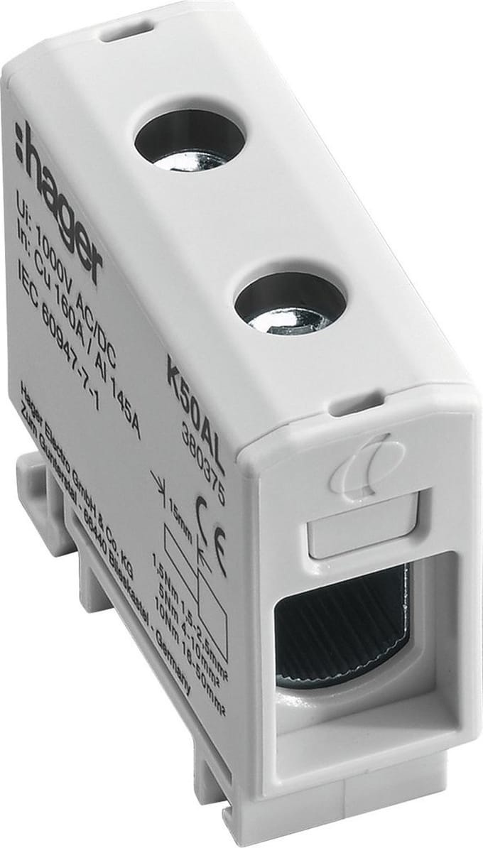 Hager Aansluitklem voor aluminium en koperleidingen, 2,5mm²-50mm², grijs K50AL