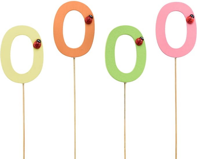Aantal pluggen verjaardag 0 bloempluggen hout 27,5cm 16 st, 16 Stück