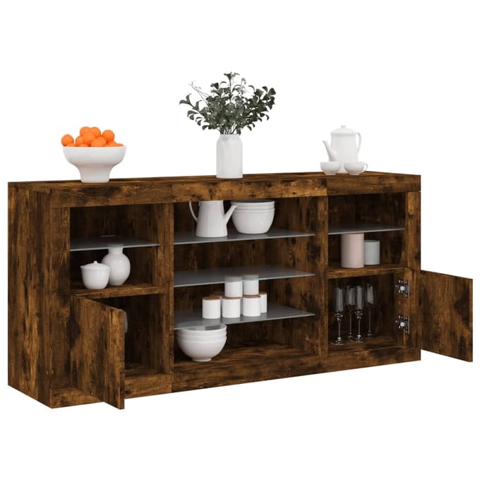 vidaXL - Dressoir - met - LED-verlichting - 142,5x37x67 - cm - gerookt - eikenkleur