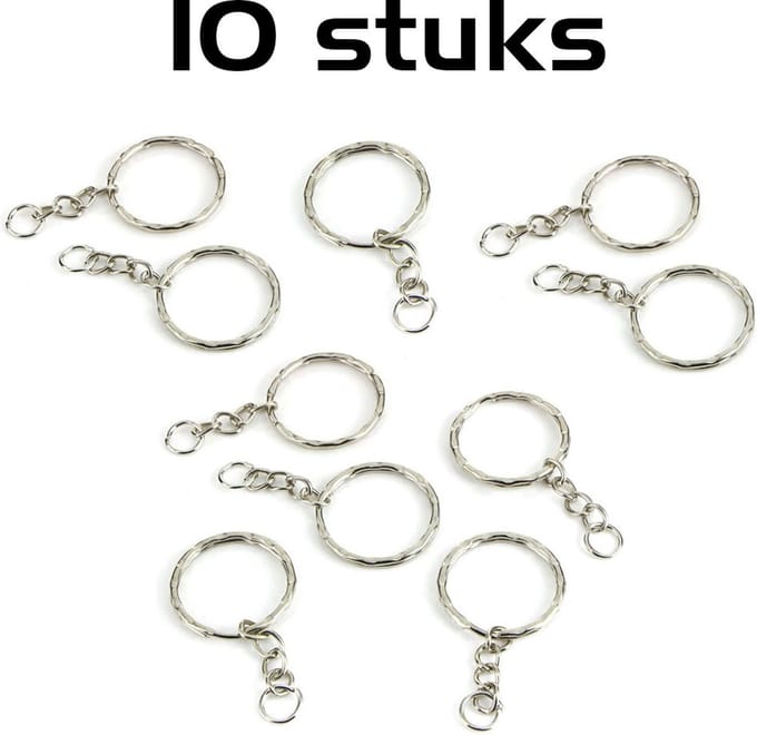DW4Trading Sleutelhangerringen met Ketting - Set van 10 Stuks - Ø 22mm