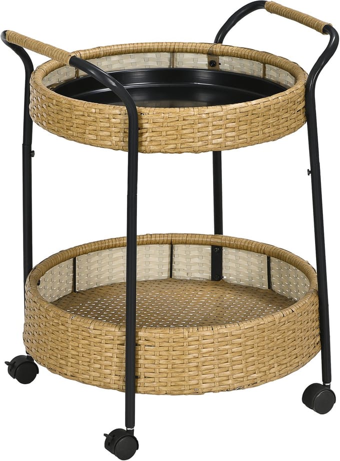 Outsunny - Keukentrolley - met 2 niveaus - ⌀50 x 66H cm - Geel