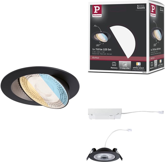 LED-inbouwlamp White Select Aumus Losse spot rond 105 mm 90° 5W 700lm 230V dimbaar White Select Zwart