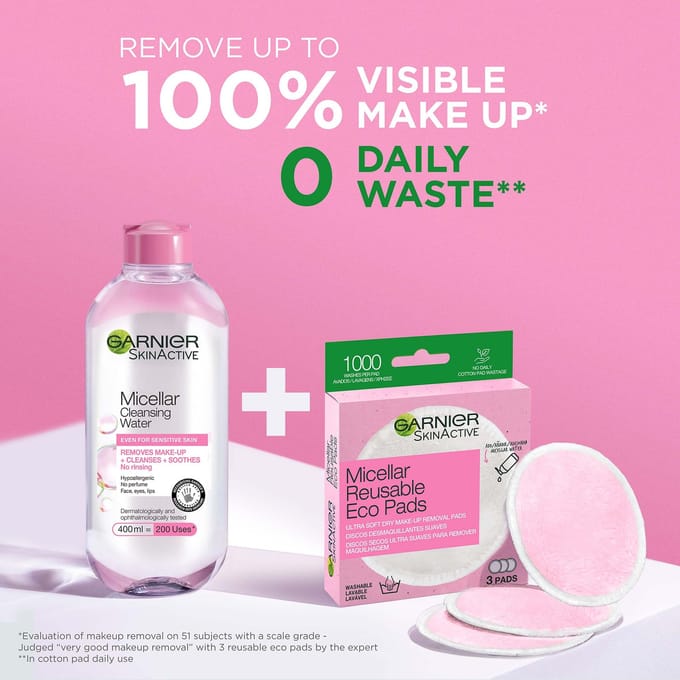 Garnier Makeup Remover Eco Pads and 700ml Micellar Water Duo Set