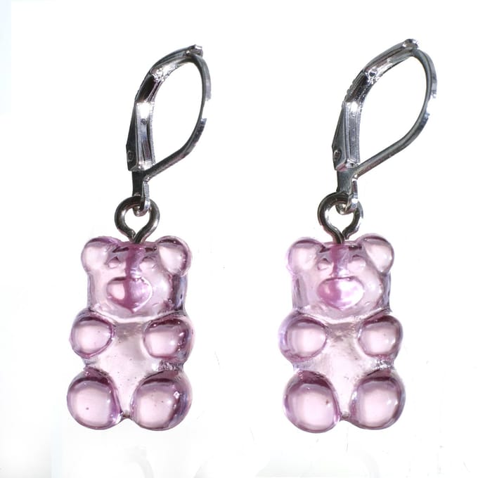 Zilveren oorbellen Gummy Bear - Roze
