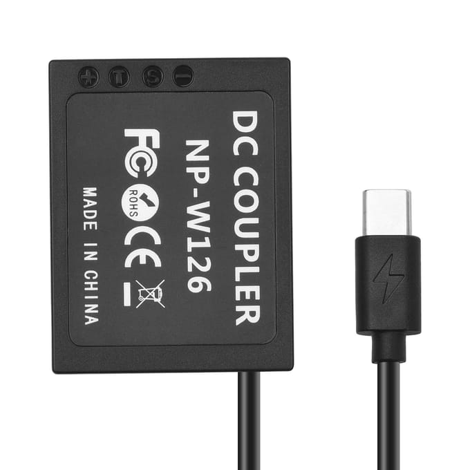 Andoer NP-W126 Dummy Batterij USB-C Koppelingsadapter Dummy Batterij Koppeling met USB Type-C Veer zwart