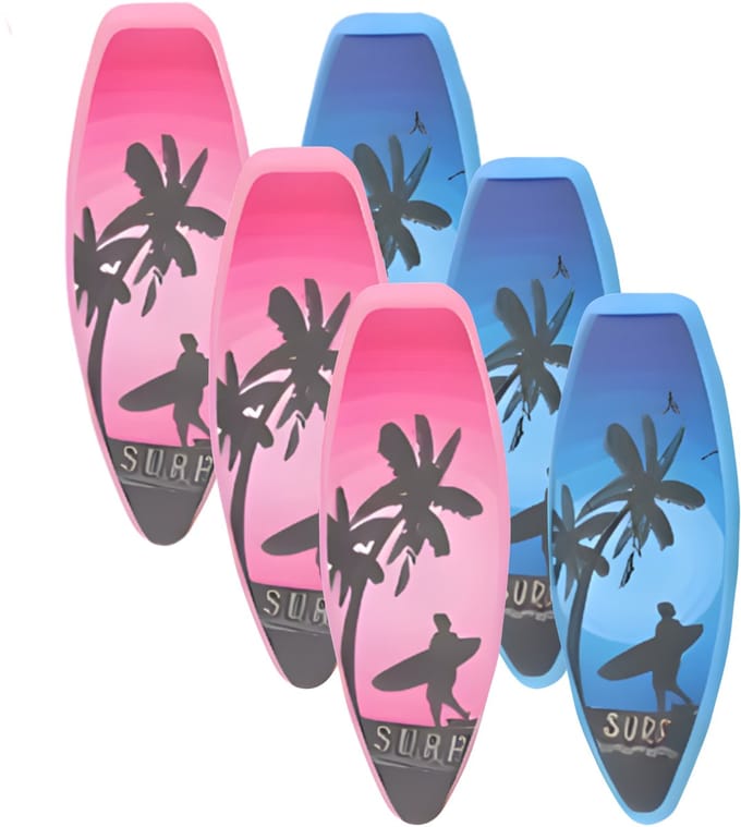 Gerimport Handdoekknijpers - 6x - surfplank - blauw/roze - handdoekklem - kunststof