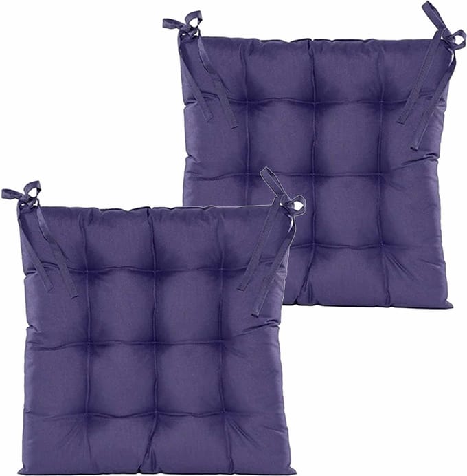 Anna's collection Stoelkussen gewatteerd - 2x - paars - 38 x 38 cm - binnen/buiten