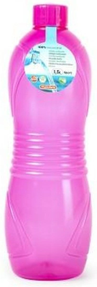 Plasticforte Drinkfles/waterfles/bidon - 1500 ml - transparant/roze - kunststof