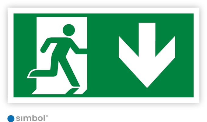 Simbol® - Sticker Nooduitgang Beneden - Formaat 20 x 40 cm.