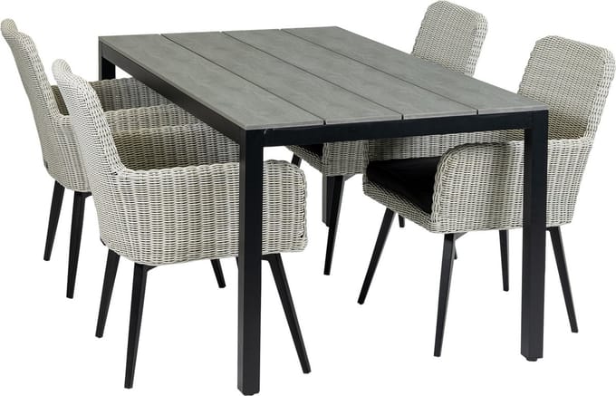 5-delige tuinset | 4 Pisa stoelen (White) | 160cm Cyprus tuintafel (Grey)