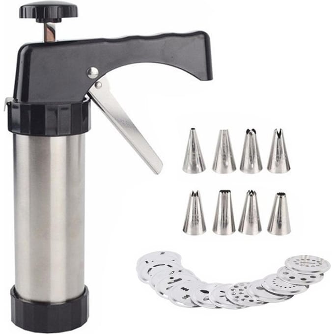 Koekjespers Kit RVS Koekjespers Set met 13 Schijven en 7 Spuittips L(for 6.5-9kg) gray