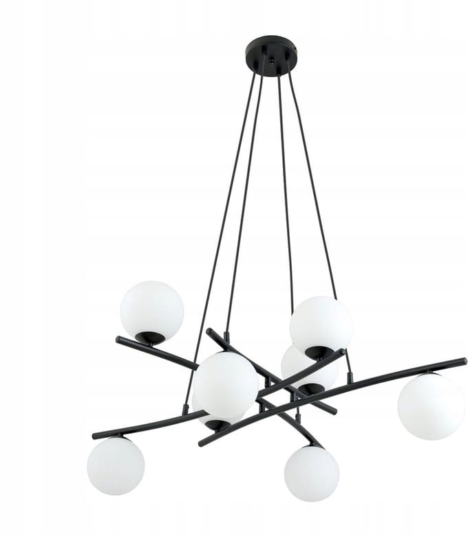 Zwarte hanglamp NICEA, 8xE14, wit glas, in hoogte verstelbaar