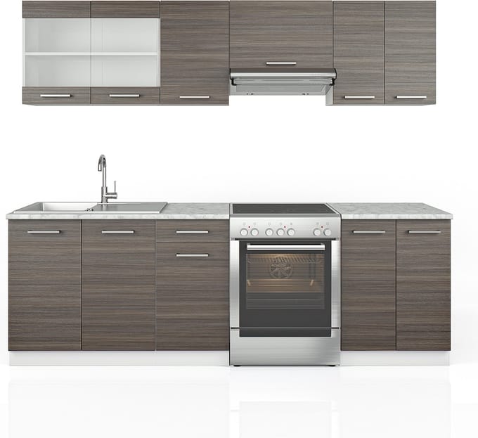 Vicco Keukenblok R-Line, Edel grijs/Wit, 240 cm, WB Marmer