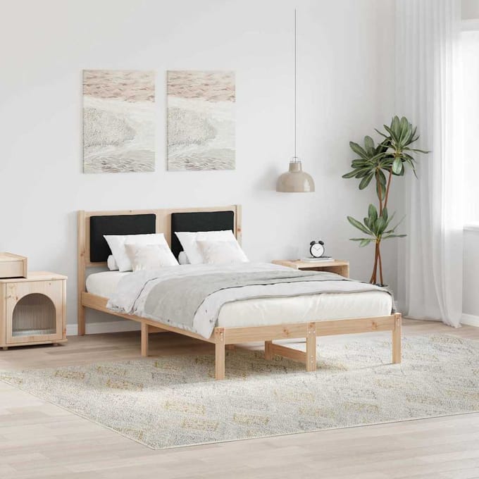 vidaXL - Bedframe - met - hoofdeinde - Zwart - 120 - x - 190 - cm - Massief - grenenhout
