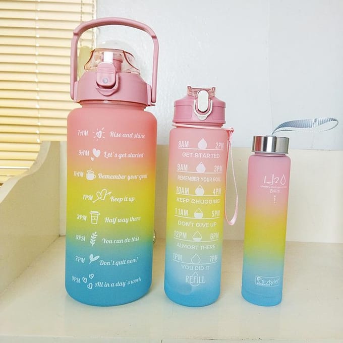 1 ensemble de bouteilles d'eau potable en paille de couleur dégradée, grande capacité, bouilloire d'extérieur Portable 280/900/2000ml, tasse d'eau froide étanche Portable