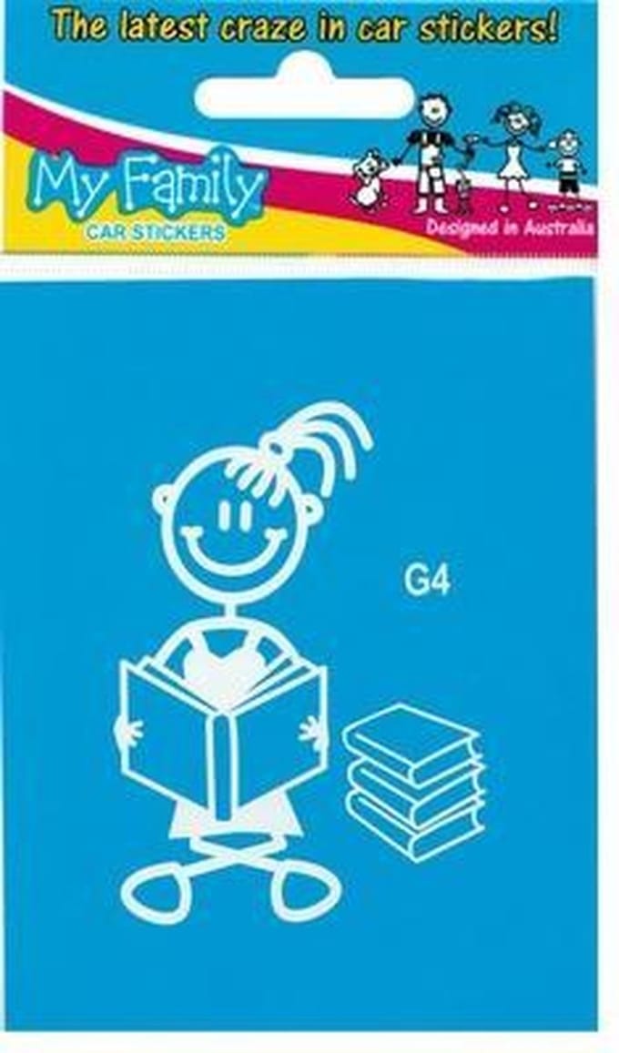 Meisje met boek - autosticker - wit - 7,5 cm - The Sticker Family