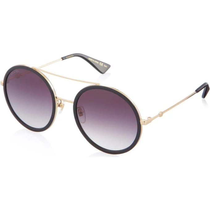 Gucci Dubbele Brug Ronde Montuur Zonnebril Dames zonnebril Zwart GG0061S-001 Dust Bag+Eyeglass Case (Random Color)