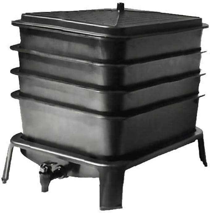 Wormenbak - Compostbak - Afval Recyclen - Vier Werkbakken - 30 cm - Zwart