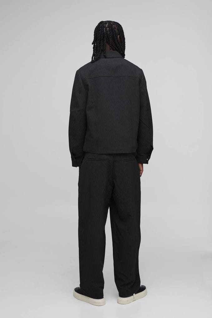 Krijtstreep Relaxed Fit Getailleerde Co-ord Pantalon | Black | Size 34