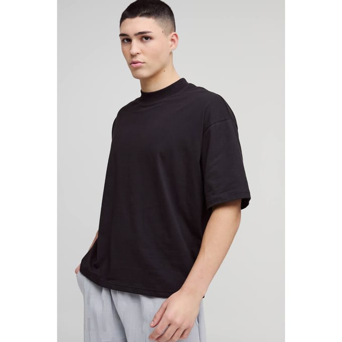 Essential Oversized Boxy Extended Neck T-Shirt | Black | Size Medium