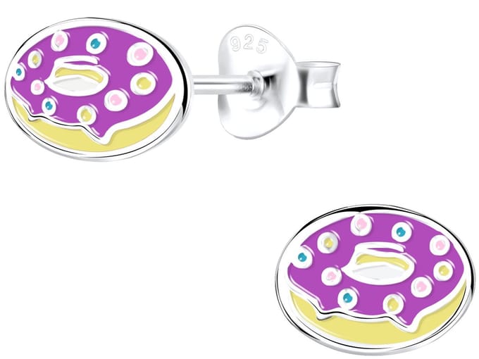 Joy|S - Zilveren donut oorbellen - 8 x  6 mm - paars