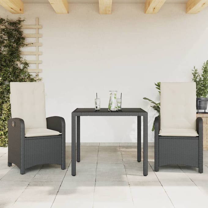 vidaXL - 3-delige - Tuinset - met - kussens - poly - rattan - zwart