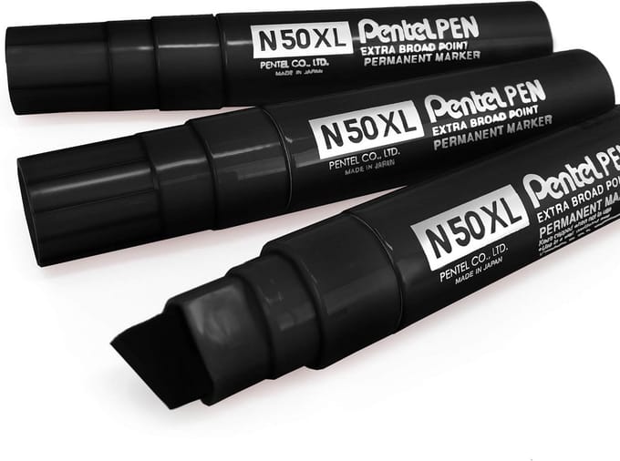 Pentel N50XL extra grote brede permanente marker - beitel tip - Pack van 3 - zwart