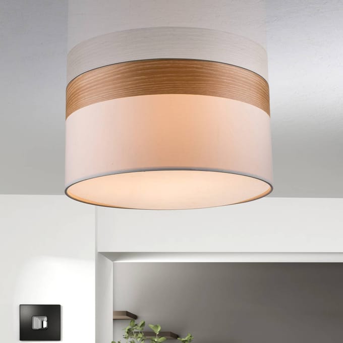 Globo - plafonniere - Chipsy - beige - hout metaal - Ø 40cm - E27 - 15221D