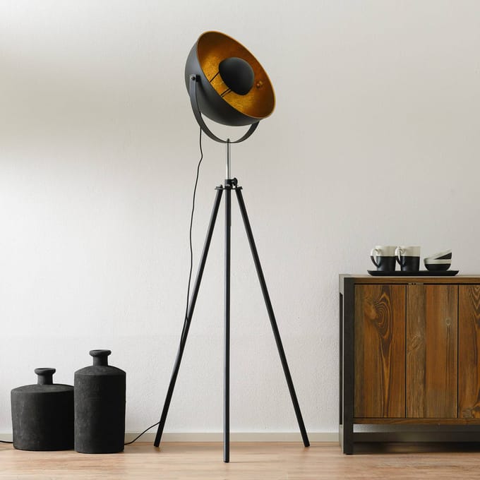 Globo Driepotige vloerlamp Lenn, zwart-goud