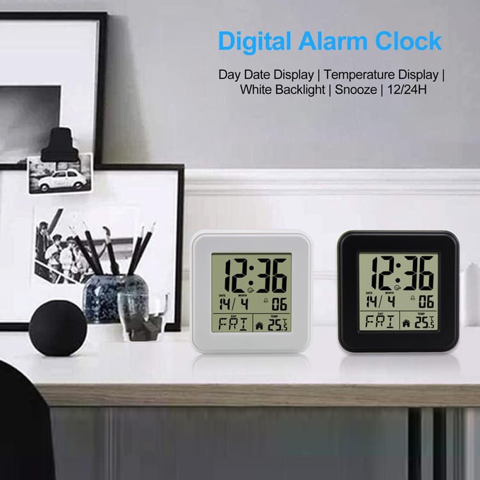 Digitale Wekker, Bureauklok met Groot Scherm, Nachtkastklok met Temperatuur, Draagbare Klok met wit