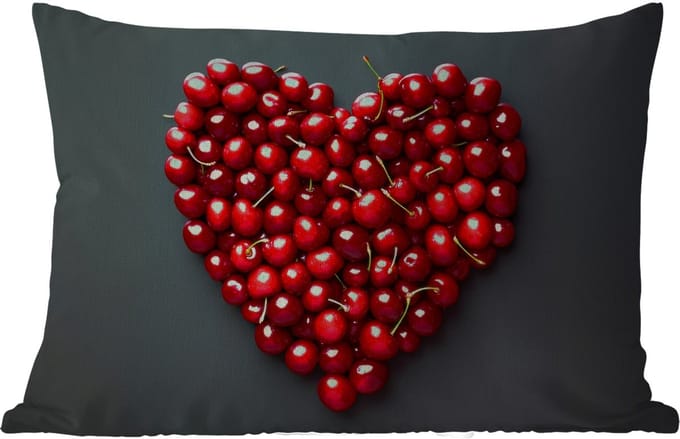 Buitenkussens - Kersen - Hart - Rood - Zwart - 60x40 cm - Weerbestendig