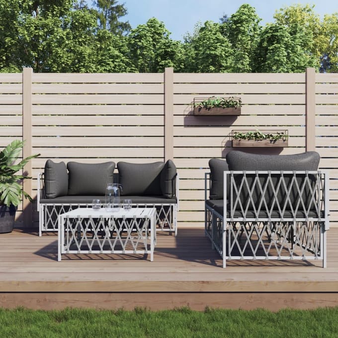 vidaXL - 5-delige - Loungeset - met - kussens - staal - wit