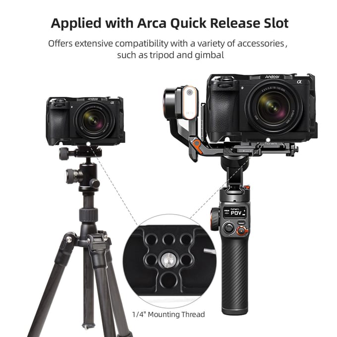 Andoer Camera Cage + Top Handle Kit Aluminiumlegering Camera Video Cage met Magnetische Sleuf Koude with top handle zwart