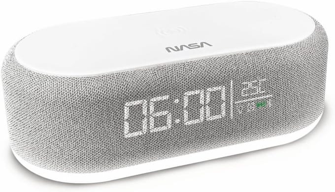 Wekkerradio Bluetooth speaker - Oplader nachtlamp - Wakker worden - Draadloos laden - 2x 5W - Grijs