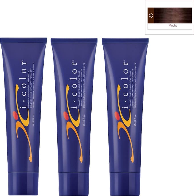 ISO i color Permanent Conditioning Crème Color 60ml 6B (6.8) Mocha x 3 tubes
