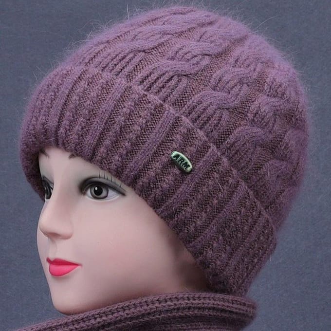 Bonnet tricoté épais pour personnes âgées gray