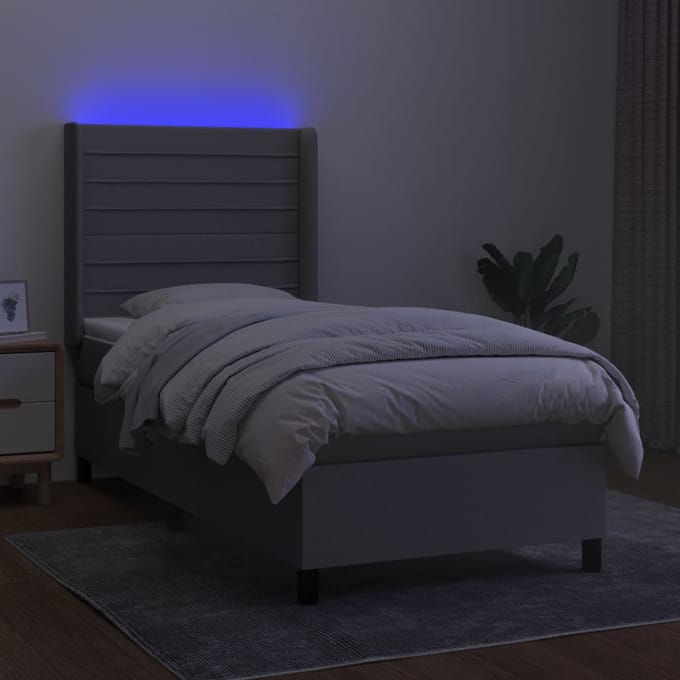 vidaXL - Boxspring - met - matras - en - LED - stof - lichtgrijs - 90x200 - cm