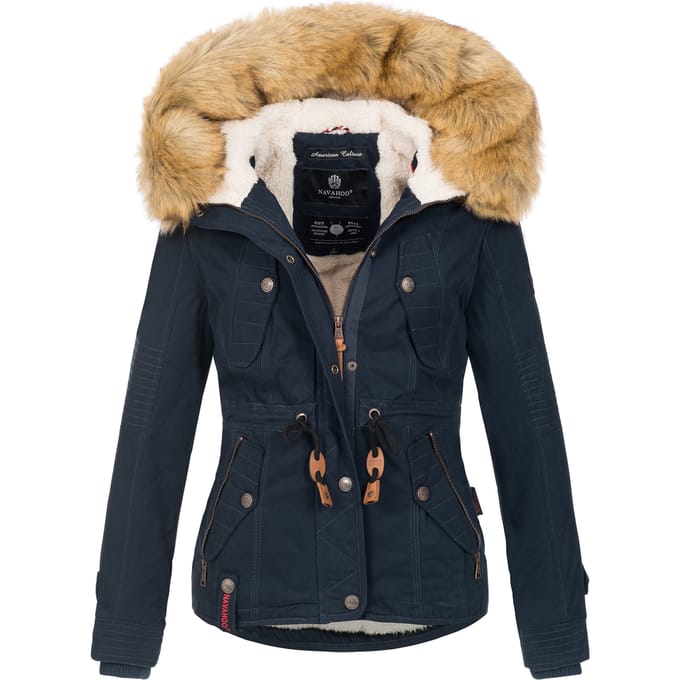 Navahoo Dames Winterjas Pearl – Korte Parka met Teddyfleece & Afneembare Bontkraag
