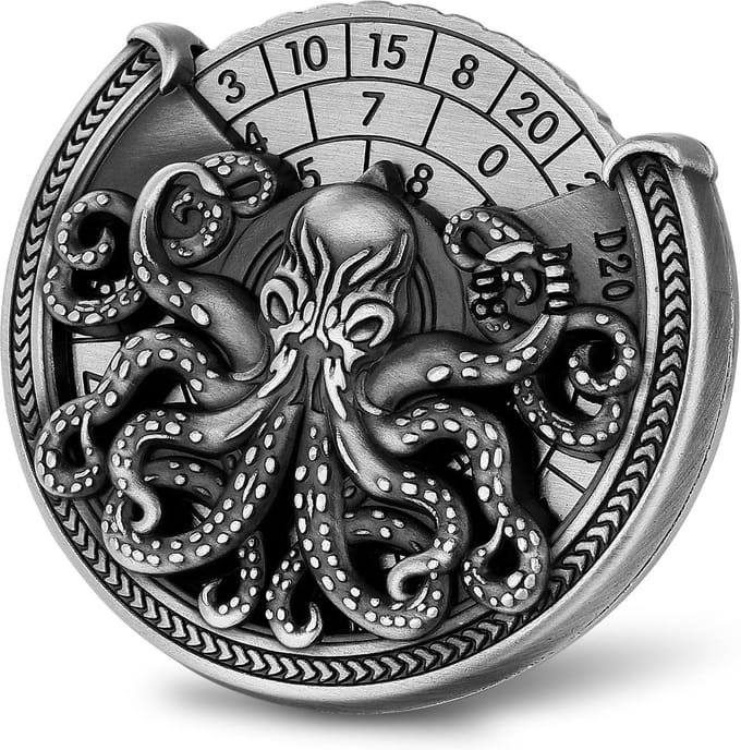 7-in-1 Metalen D&D Dobbelstenen Set met Octopus Spinner en Geschenkdoos