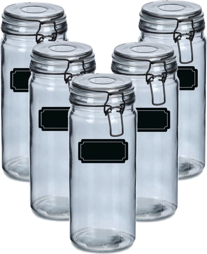 Weckpotten/inmaakpotten - 10x - 1L - glas - met beugelsluiting - incl. etiketten
